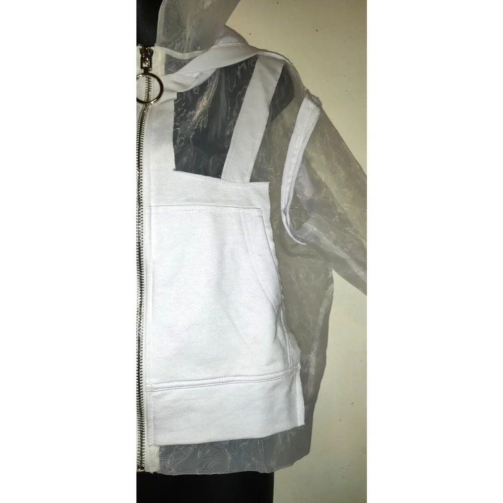 Fashion Nova White Muse Hoodie Sz S Sheer Boxy Jacket Space Futuristic New NWT S - Picture 9 of 16